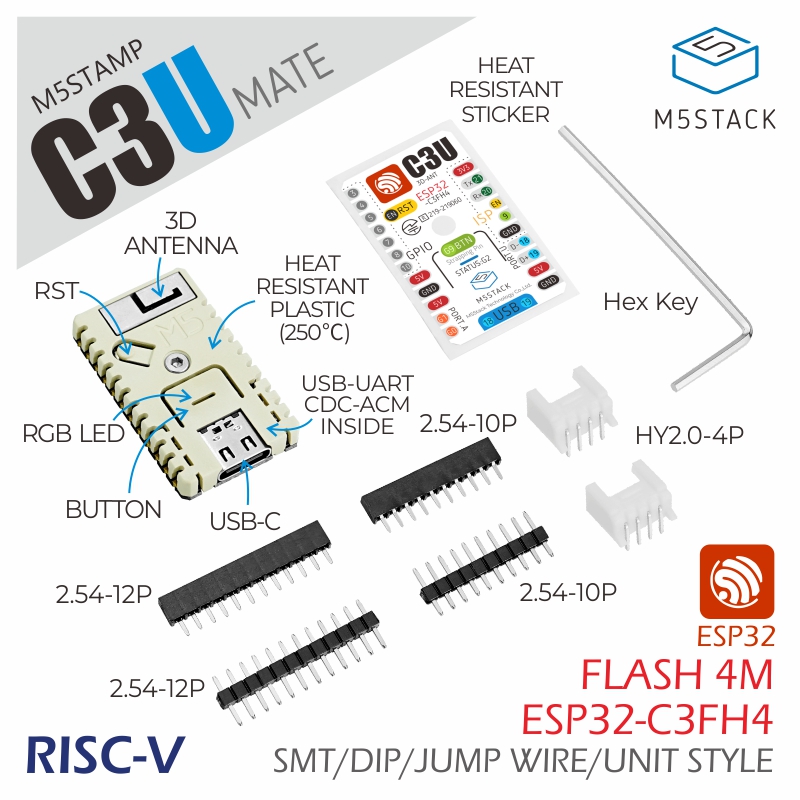 M5Stack - M5Stack M5Stamp C3U Mate ufficiale con