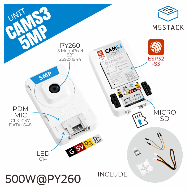M5Stack Core2 - M5Stack Unità ufficiale CamS3 Telecamera Wi-Fi